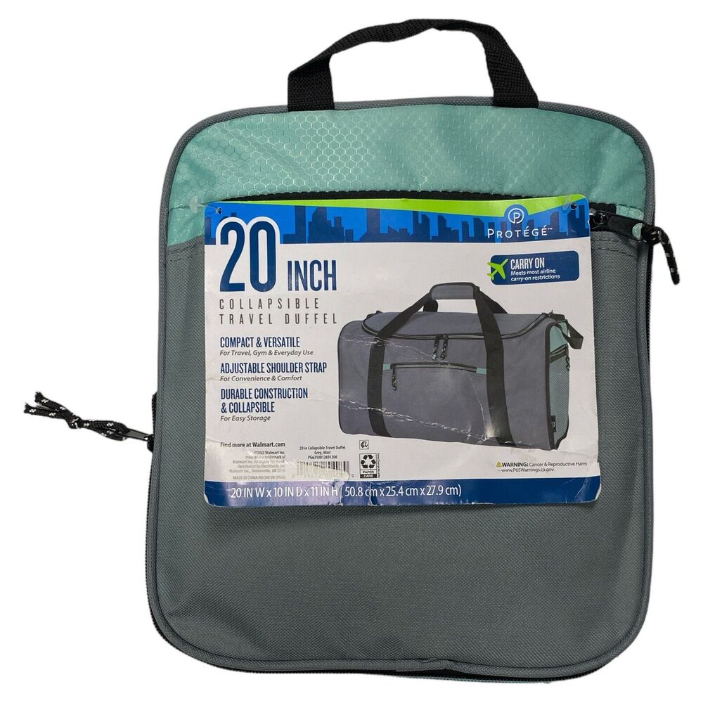 Protege 20" Collapsible Sport Travel Duffel Bag Gray & Teal Polyester